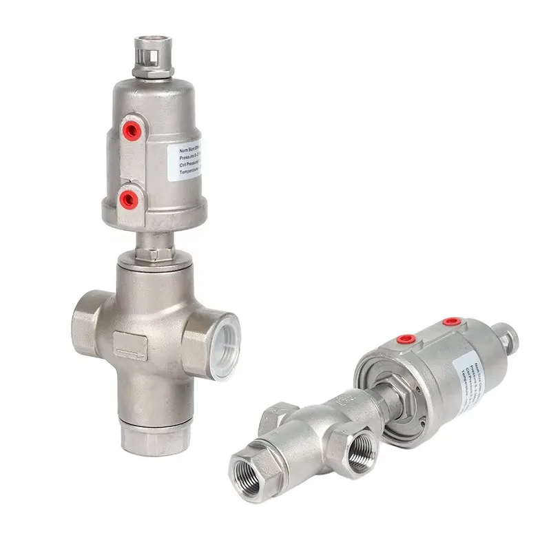 High Temperature Steam Three-way Pneumatic Angle Seat Valve 304 Stainless Steel Female Thread Industrial Valve