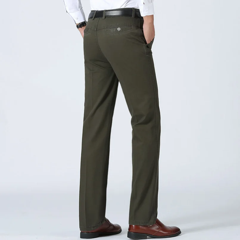 Men\'s 100% Cotton Summer Thin Pant Autumn Thick Classic Solid Casual Bland High Waist Trousers Business Office Cargo Pants Cheap