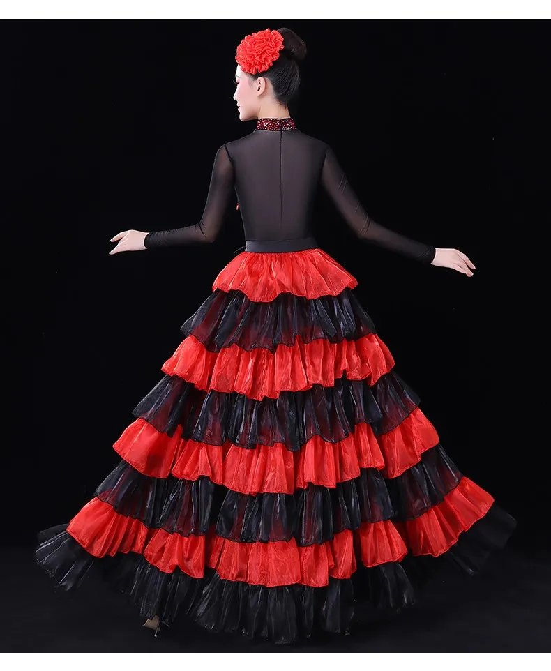 New Female Spanish Bullfight Skirt Belly Dance Skirt Adult Suit Opening Dance Flamenco Half-length Dance Big Swing Skirt Woman