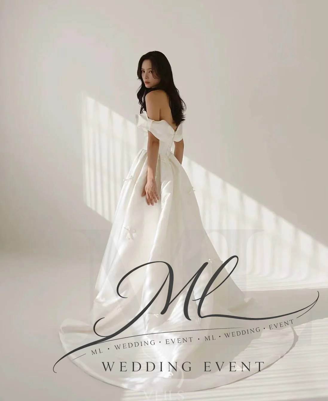 ML Charming Wedding Dress Sweetheart Off Shoulder Bow Ivory Satin Korea Photo Shoot Bridal Reception Gown Customized  웨딩드레스