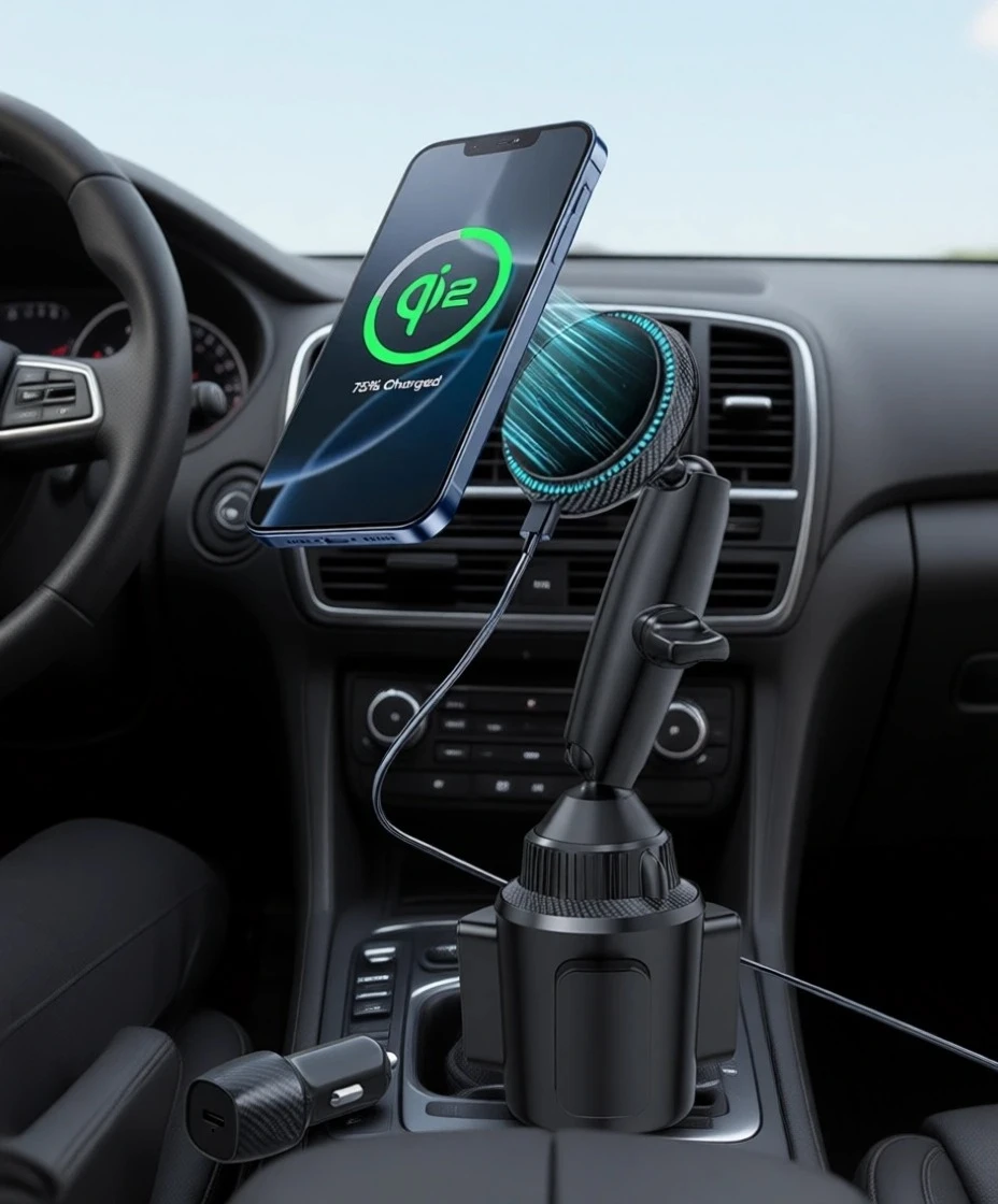 

Upgraded Qi2 Cup Holder Wireless Car Charger 15W Magnetic Phone Mount with Adjustable Arm for All Smartphones