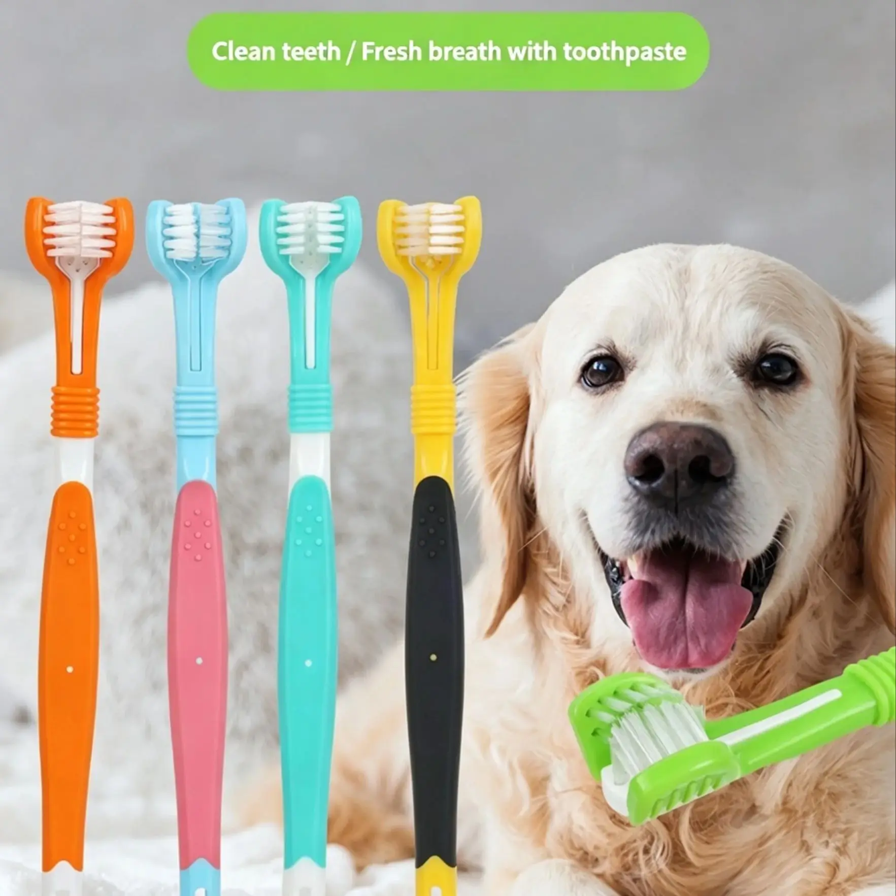 Remove Tartar Easily – 3-Sided Pet Toothbrush for Dogs & Cats, Plastic Mouth Cleaning Tool, Oral Care for Teddy, Bichon, Shiba,