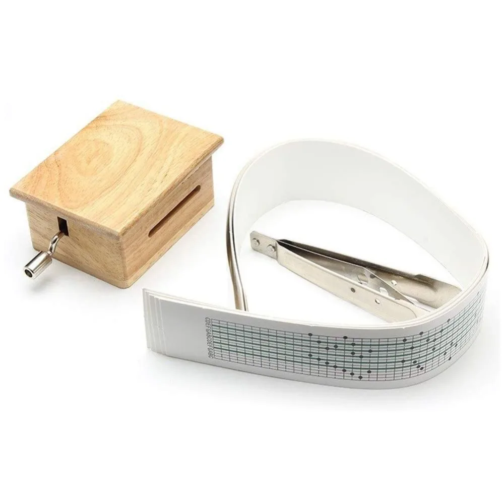 15 Tone Wooden Music Box Paper Tapes Wooden Material Small Musical Box Hole Puncher Hand Cranked Mechanism DIY Music Box