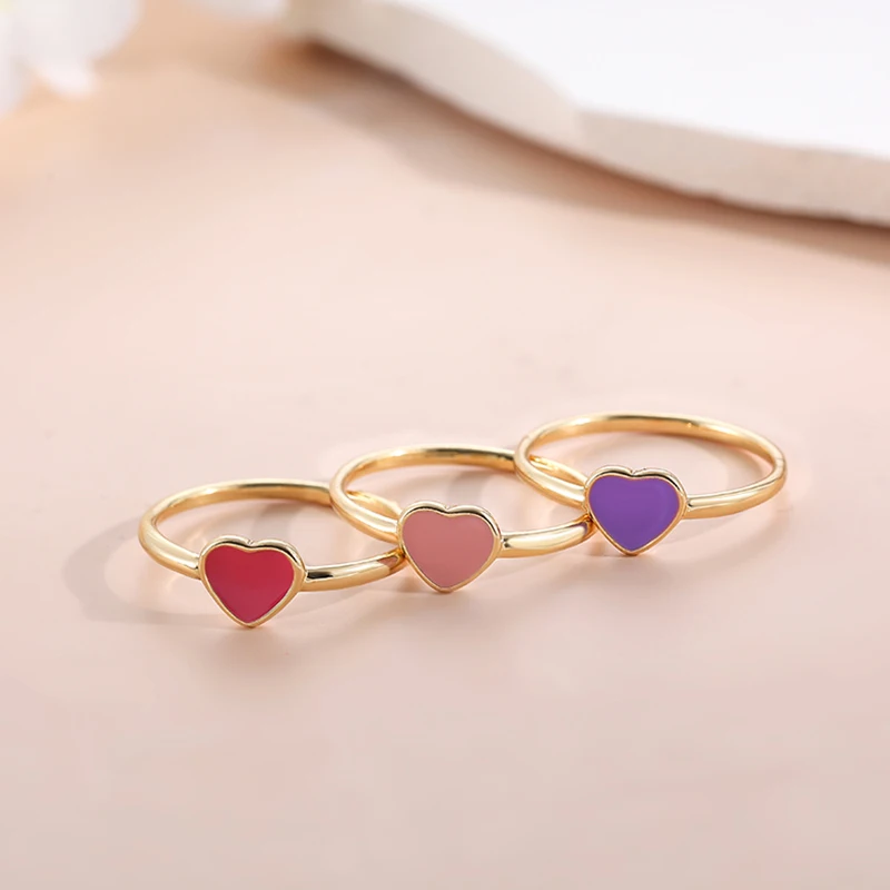Ästhetische rosa Emaille Liebe Herz Ringe für Frauen trendige Fingerring weibliche minimalistische Ringe Schmuck Geschenk
