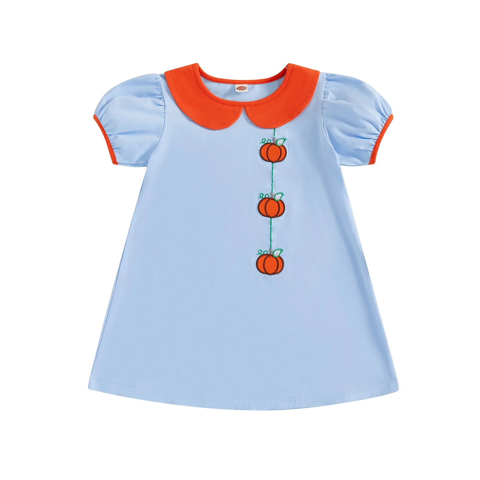 

Cute Baby Girl Halloween Costume Short Sleeve Round Neck Pumpkin Embroidery Dress Toddler A-Line Party Dress for Kids