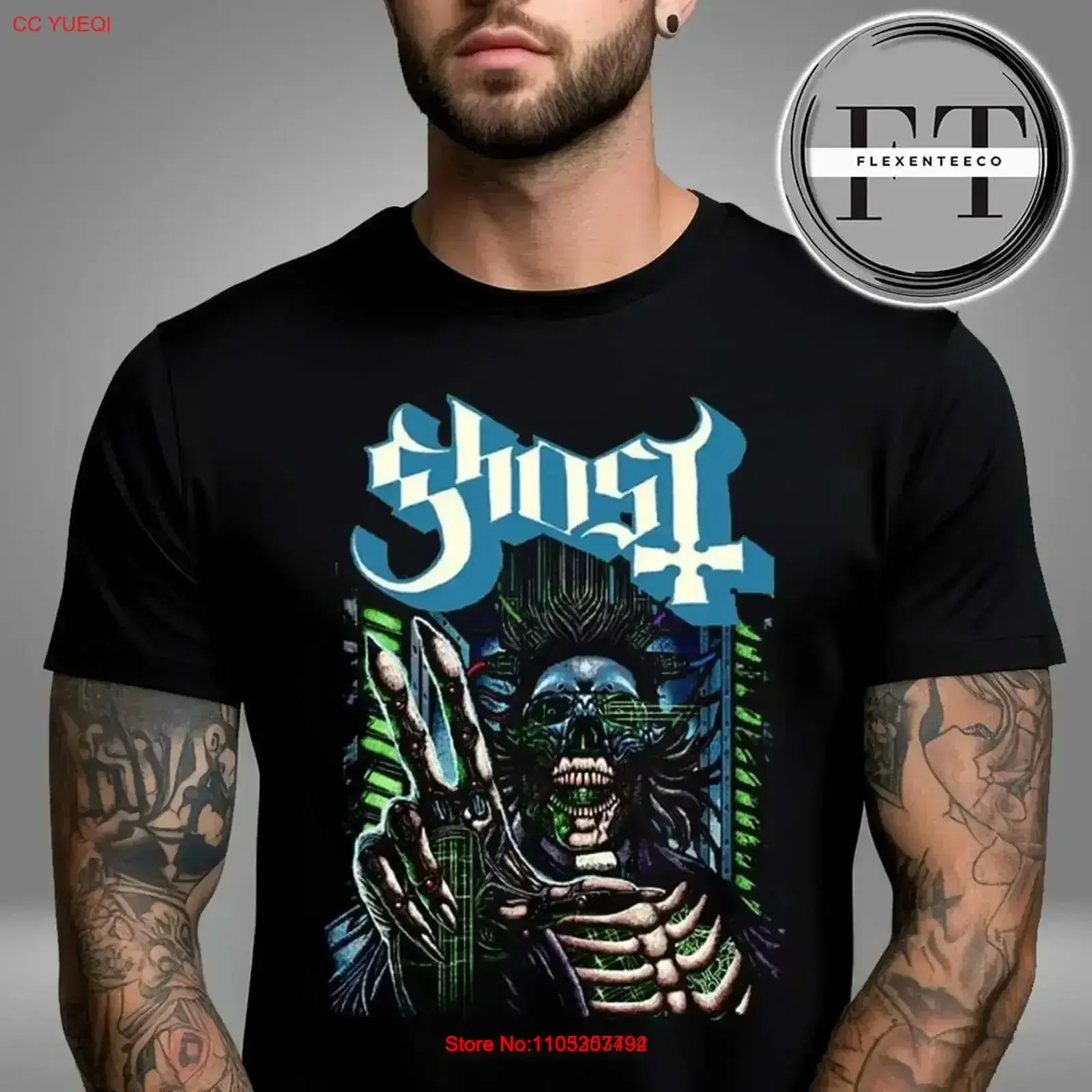Ghost Band Skeletour World Tour im Mai 2025 Cyborg T-Shirt im Vintage-Look, gewaschenes Oberteil für den Alltag, modisch, für Herren, mit Stretch-Grafik