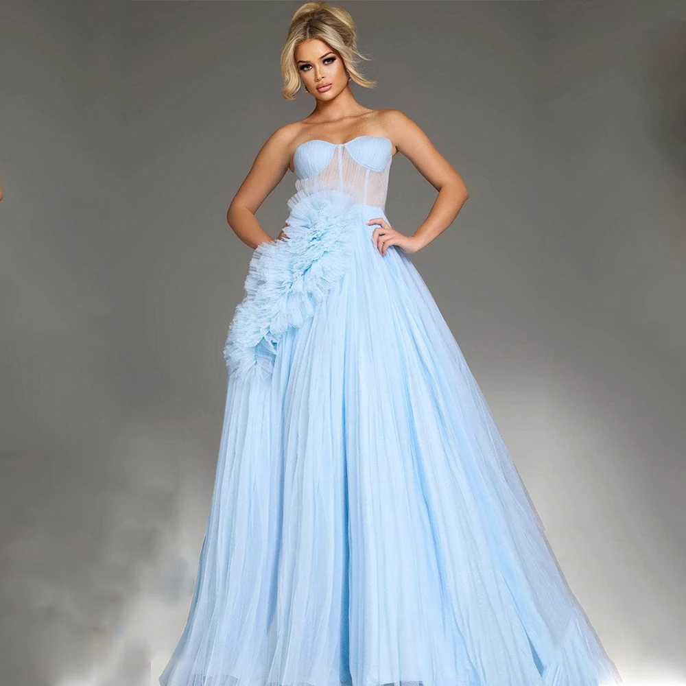 

Arya Classic Elegant Wedding Dress Tulle for Floor-Length Strapless Prom Dress Appliques A-line Robe De Soirée Customized