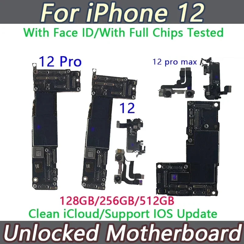 Unlocked Motherboard Clean iCloud For iPhone 12/12 Pro Max Motherboard With Face ID Support iOS Update Logic Mainboard replace