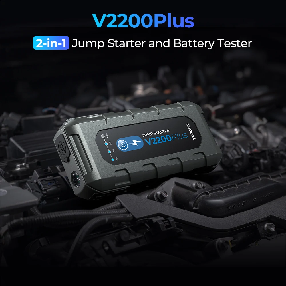 V2200Plus 2200A 12V 16000mAH Emergency Portable Power Bank Motorcycles Truck Car Booster Battery Tester Pack Jump Starter