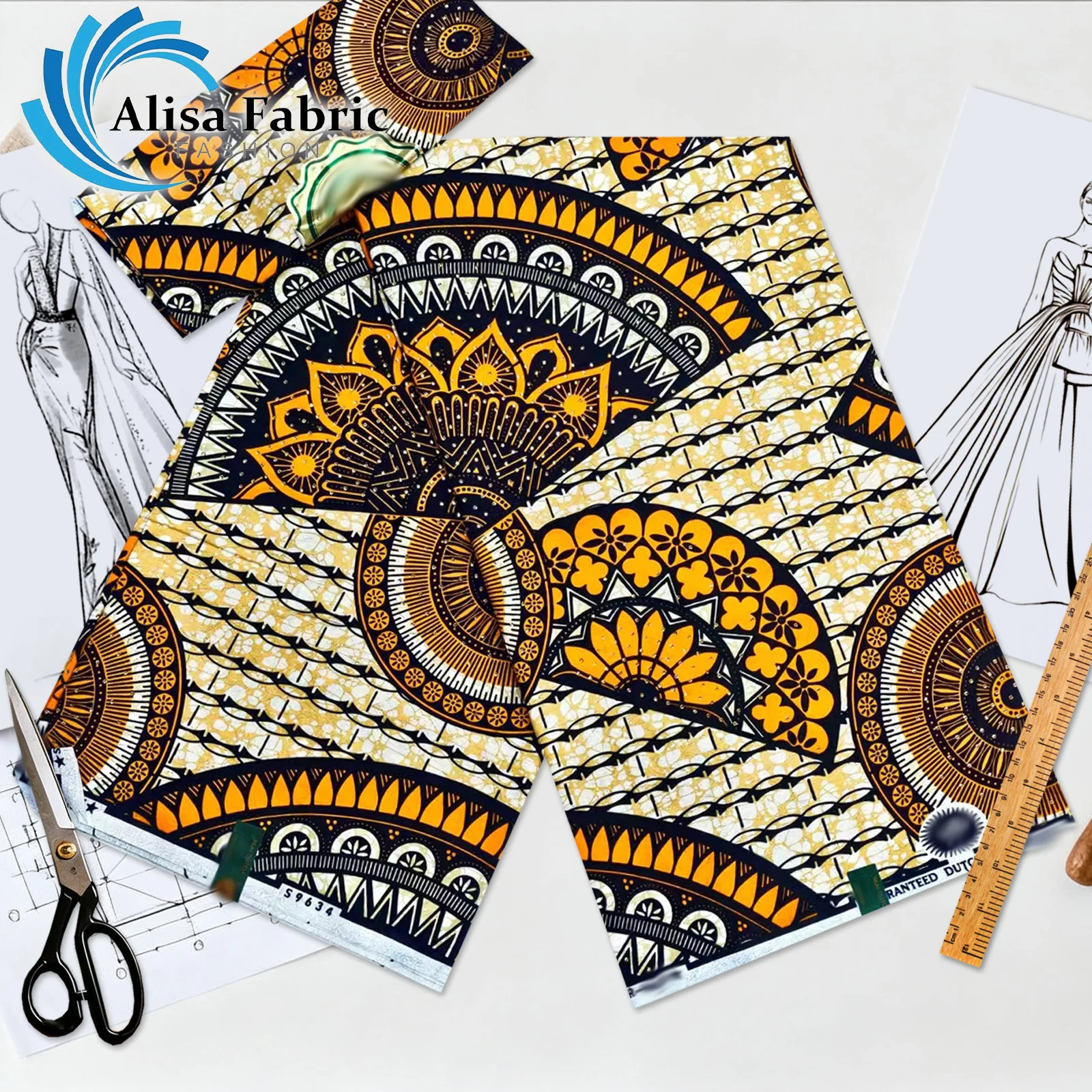 

2025 New design hot drilling African fabric wax latest 6yards ankara 100% cotton fabric wax for sewing