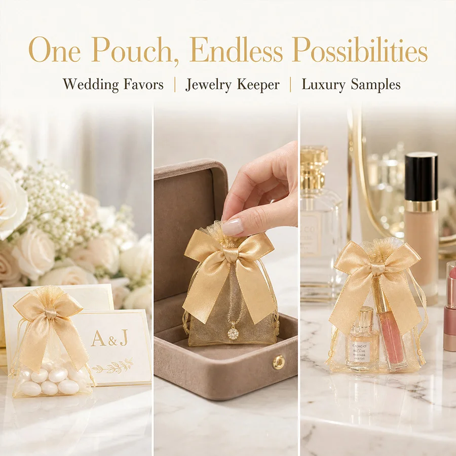 10/20pcs Ribbon Bow Organza Drawstring Gift Bags Pouche Wedding Bridal Shower Birthday Party Favor Bag Elegant Jewelry Packaging view 4