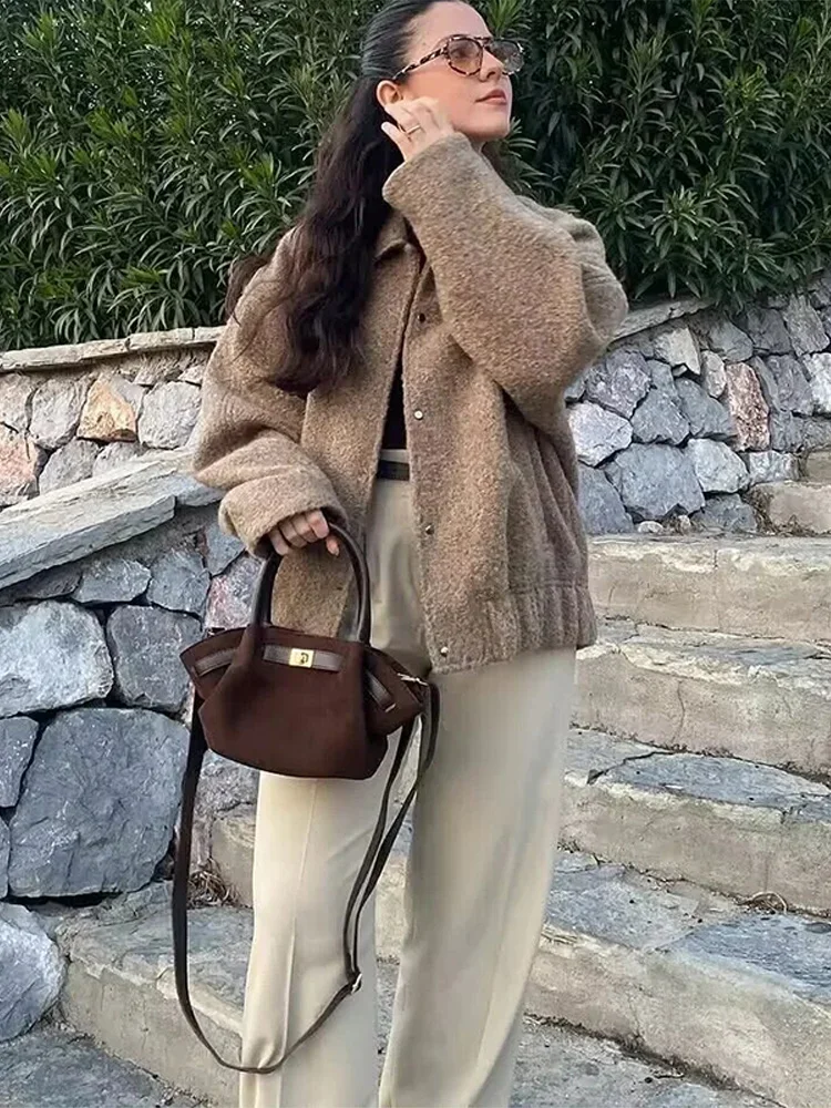 Vintage Lamb Thicken Women's Coat Elegant Laple Full Sleeve Female Short Jackets 2025 Autumn Winter Fashion New Lady Outwears