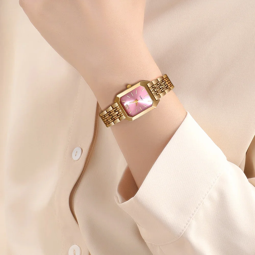 Fashionable and Elegant Women's Square Quartz Watch and Bracelet, with Durable Stainless Steel Strap (without Box)