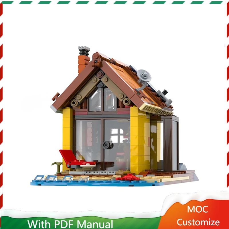 469 قطعة MOC تخصيص الإبداعية القرون الوسطى القرون الوسطى شاطئ فندق وحدات اللبنات نموذج التجمع لعبة للبنين هدية الكريسماس