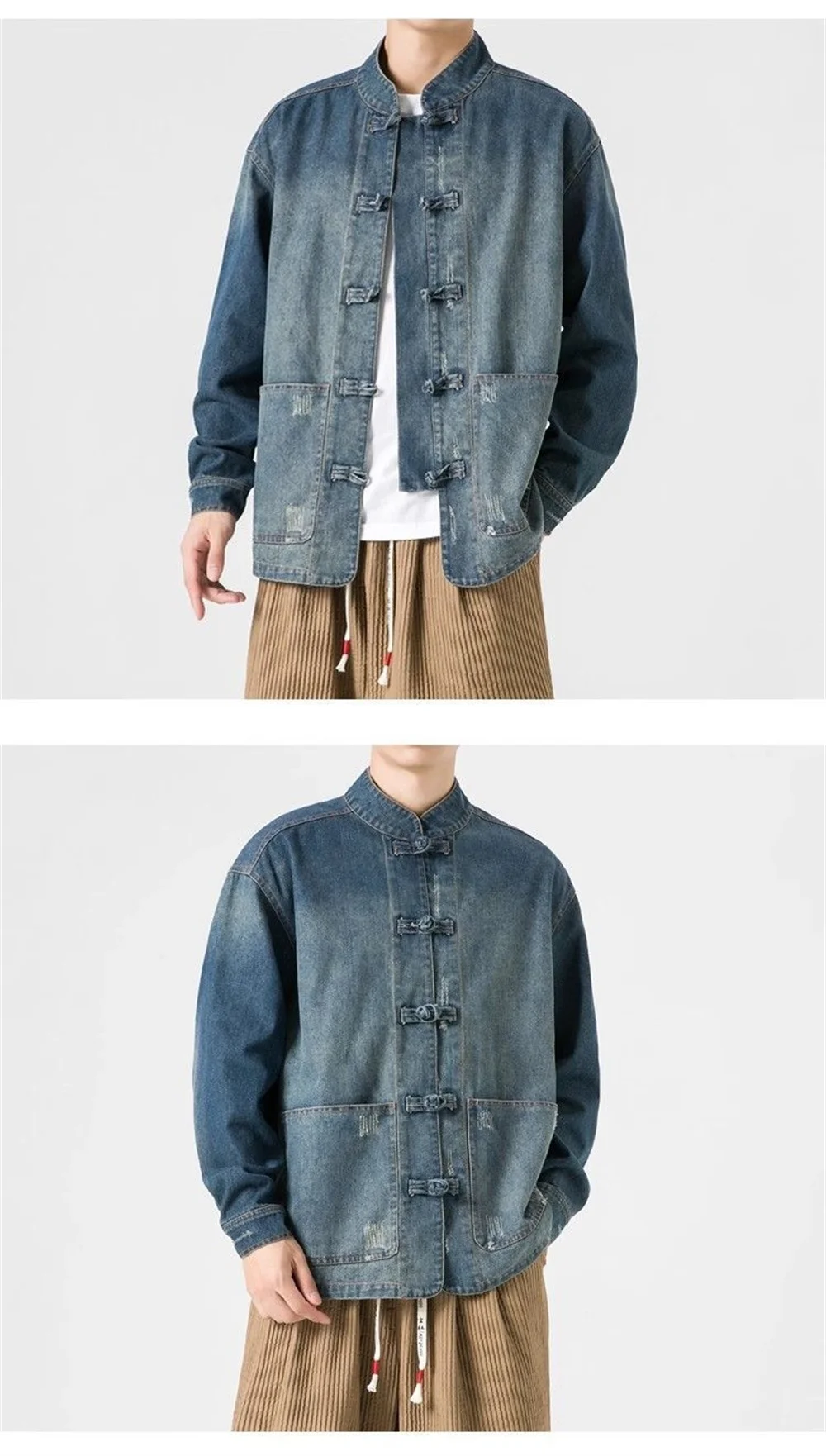 Denim jacket for men spring and autumn Chinese style men's ancient style loose large size youth Zhongshan suit Chinese Tang suit