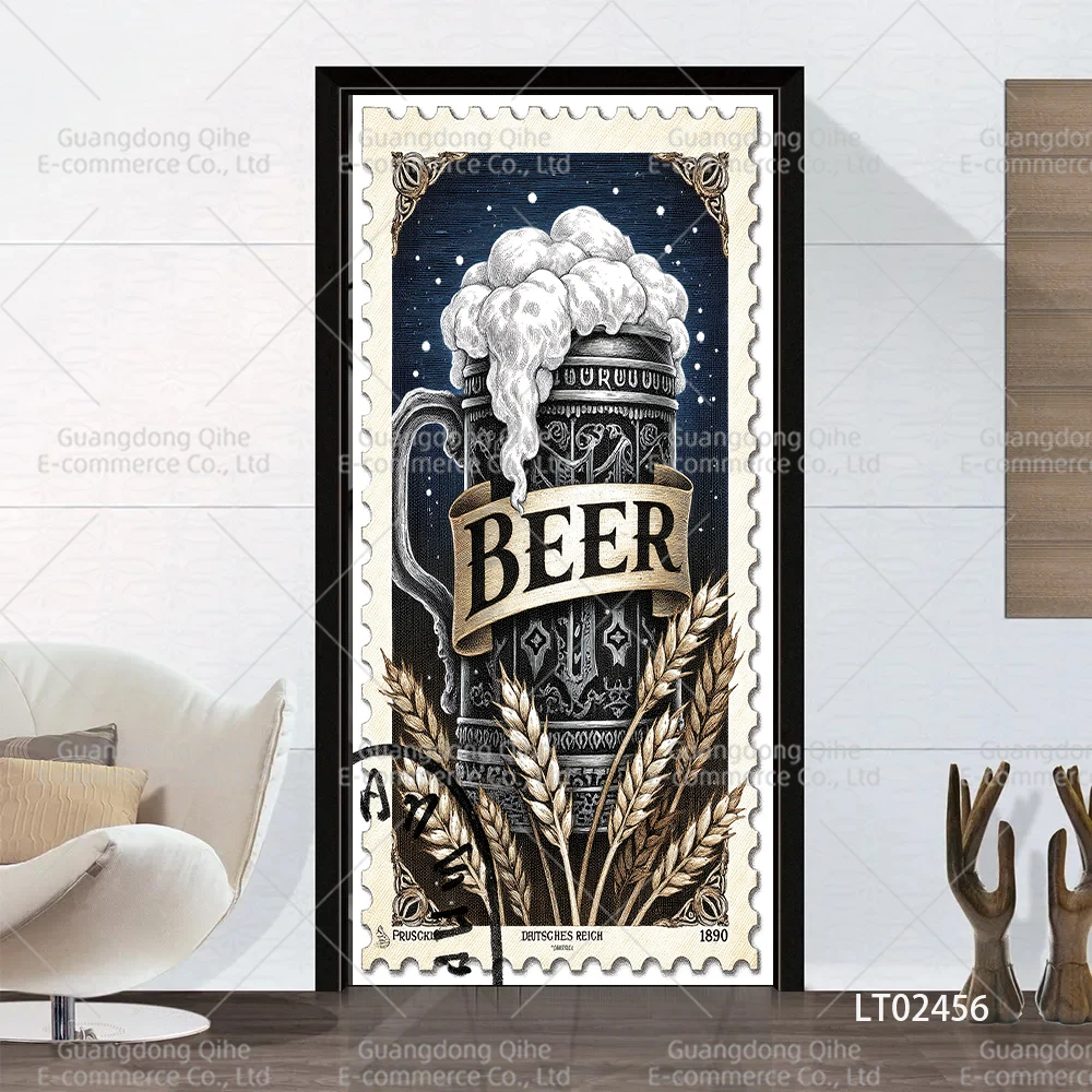 

Vintage Decoration Mural for Beer Cups - Self-adhesive Door Sticker Ornament for Entrance Doors Home Decoration Wallpaper Crafts