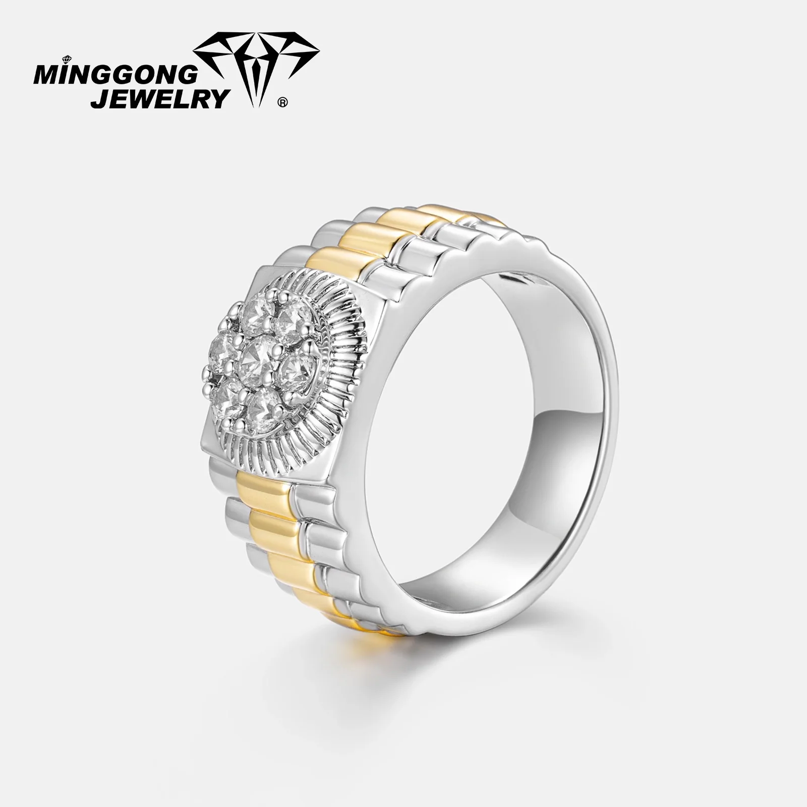 خاتم مويسانيتي ماجيستي للرجال والنساء قابل للتخصيص تصميم جديد 925 فضي 10K/14K ذهبي صلب نمط الهيب هوب نغمتين لكل من ذلك