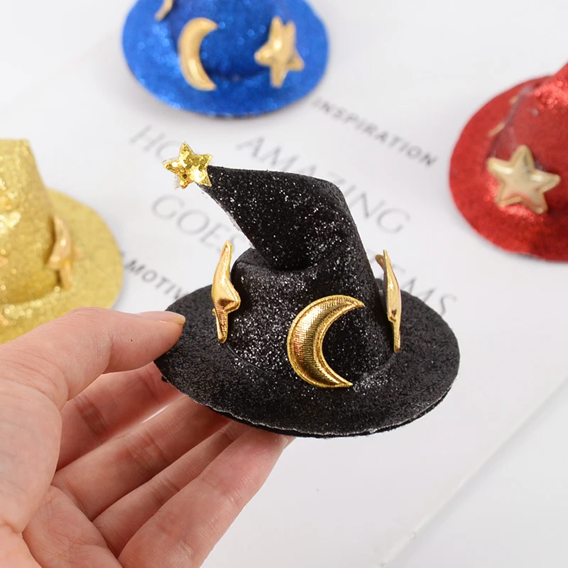 1Pc Halloween Witch Hat Hair Clip Mini Star Moon Witch Cap Hairpin Headdress Halloween Party Costume Headwear Hair Accessories