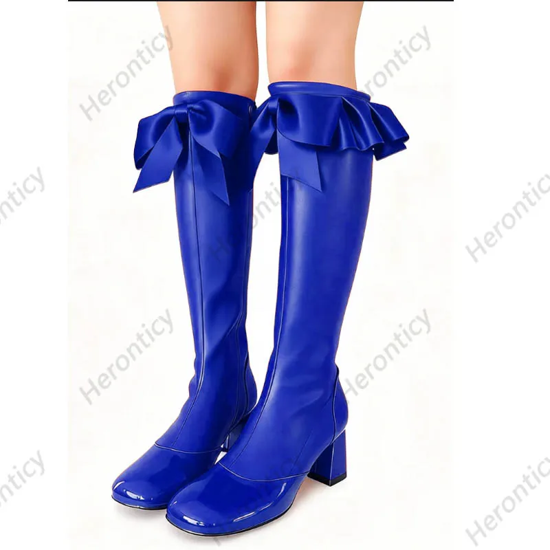Heronticy Handmade Black Handcrafted Knee-High Leather Boots Women's Gothic Victorian Boots with Large Bow Decoration Size 5-15 - view 2