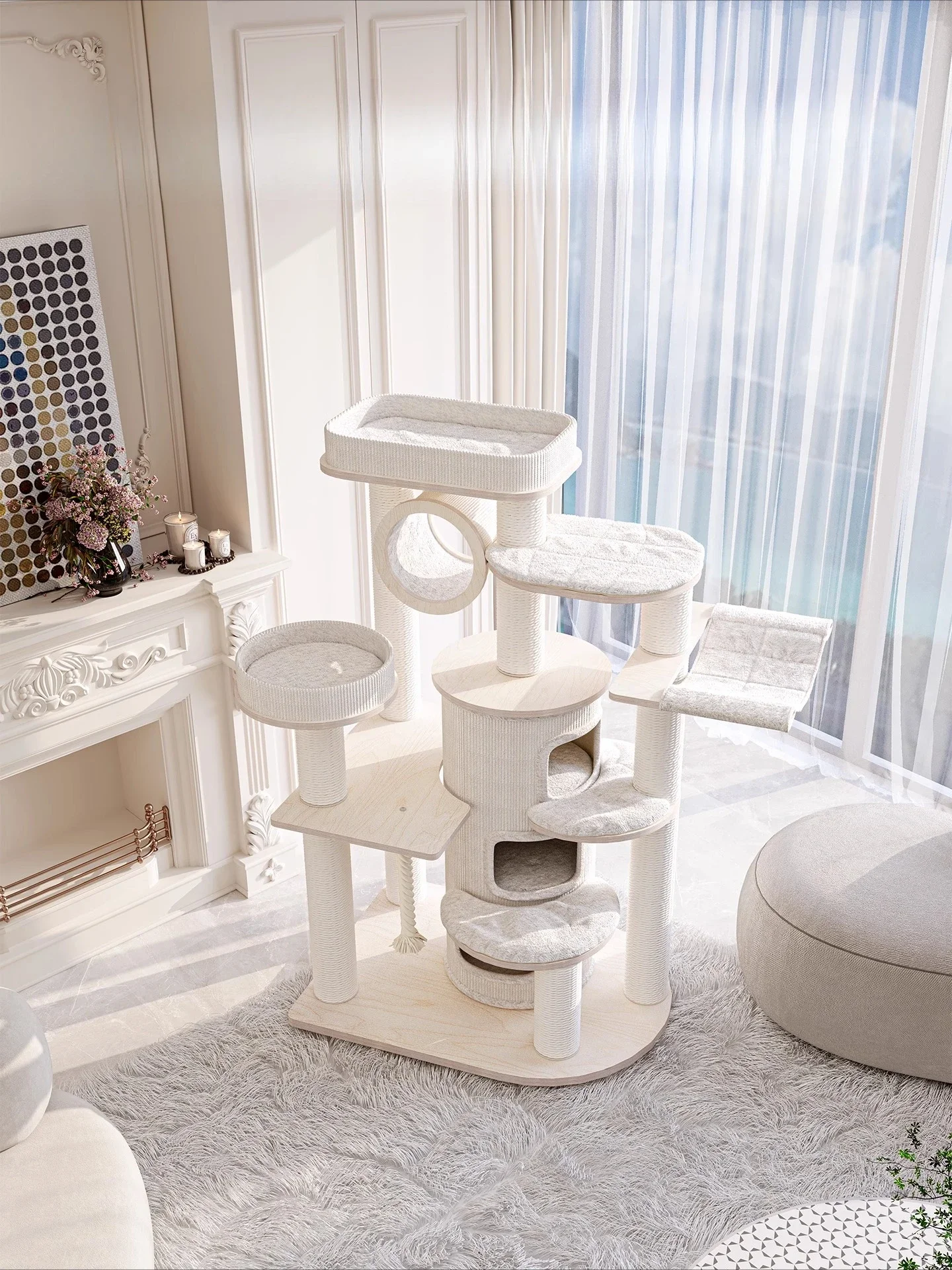 

AAClimbing Frame Cat Nest Cat Tree Integration, Super Large Solid Wood Multi-layer Cat Castle, Wooden Villa