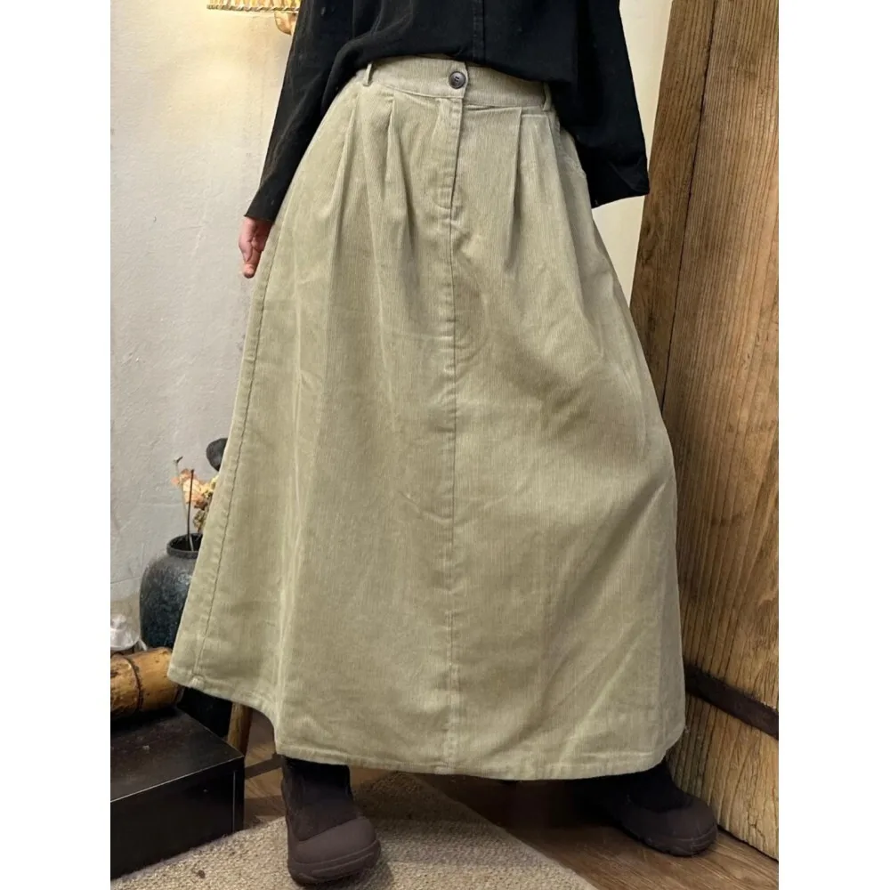 

2024 Autumn Winter New Casual Versatile Style Corduroy Single-layer Skirt Women LX2358