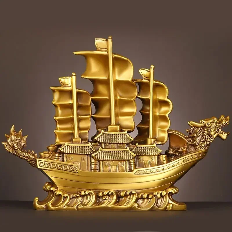 Copper Dragon Boat Ornaments Smooth Sailing Full of Dragon Boat Living Room Office Desktop Decor