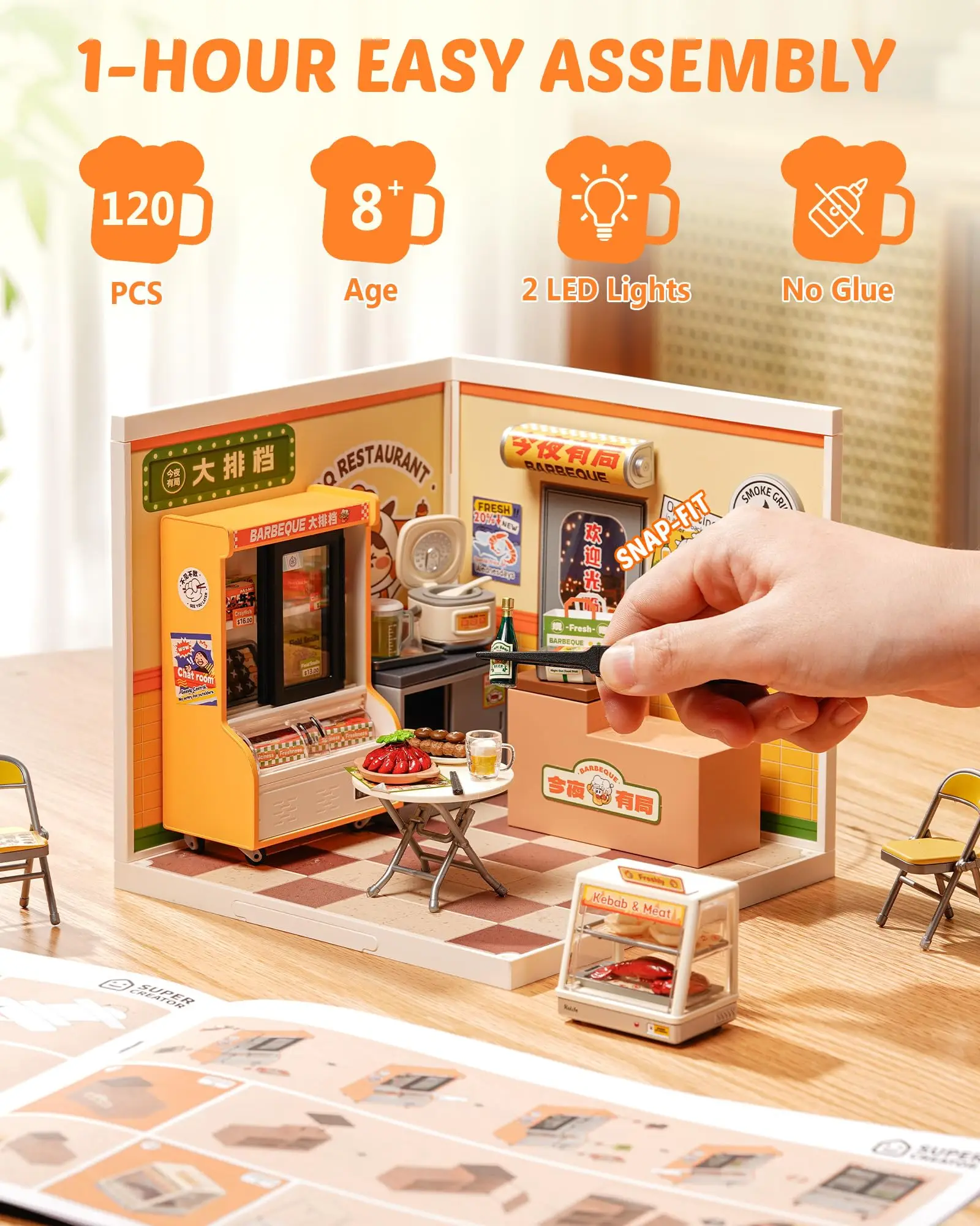 Rolife Night Out Food Stall DIY Modern Miniature House Themed Restaurant Assembly Model Kit For Model Enthusiasts Kids Adults