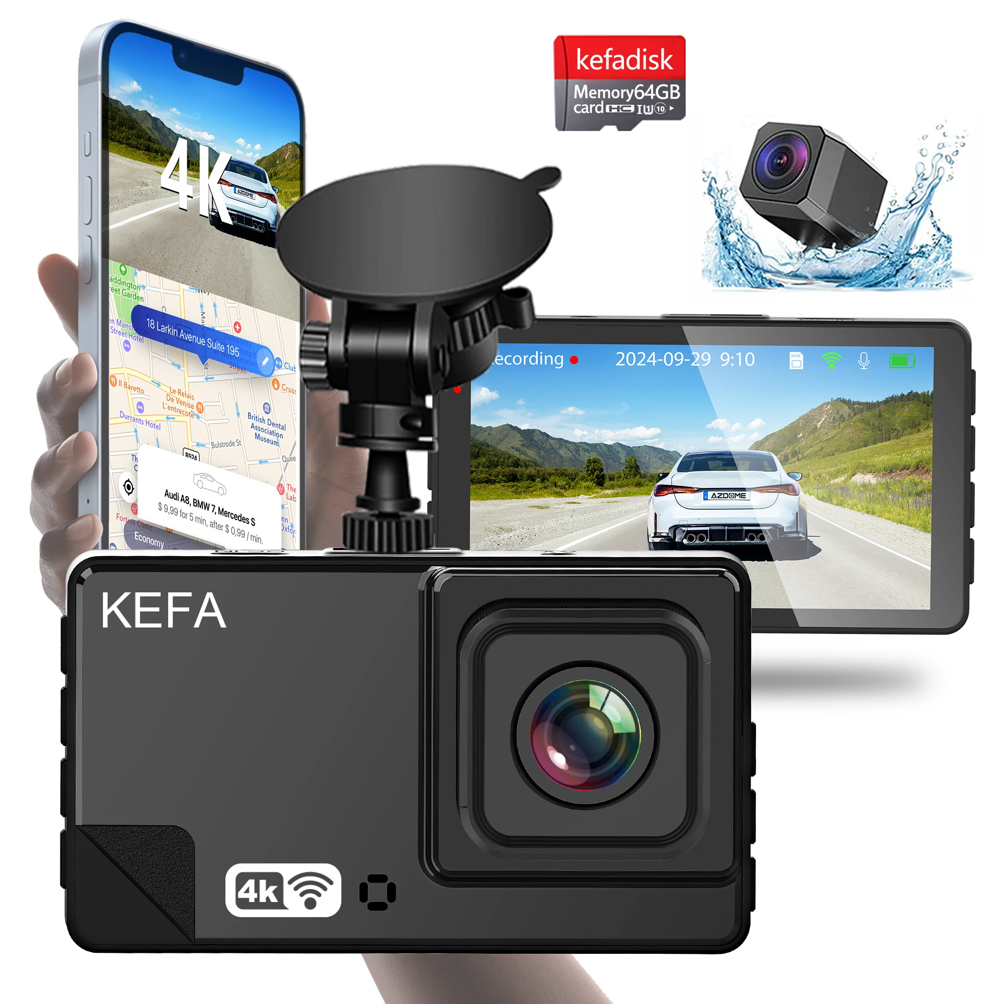 

Автомобильный видеорегистратор 3-дюймовый HD 4K + 1080 видеорегистратор Беспроводная 170 Широкоугольная циклическая запись ночного видения с G-сенсором