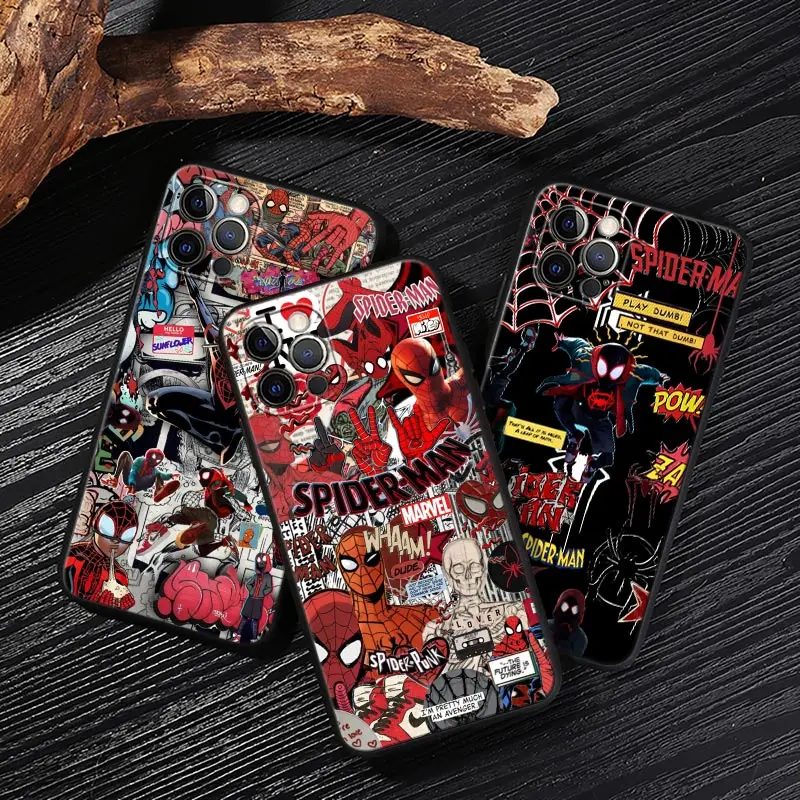 

Marvel Spiderman Comic Case For iPhone 17 16 15 14 13 12 11 Pro Max Plus Spider Punk Cover For iPhone 17 Pro 17E Air 16e Funda