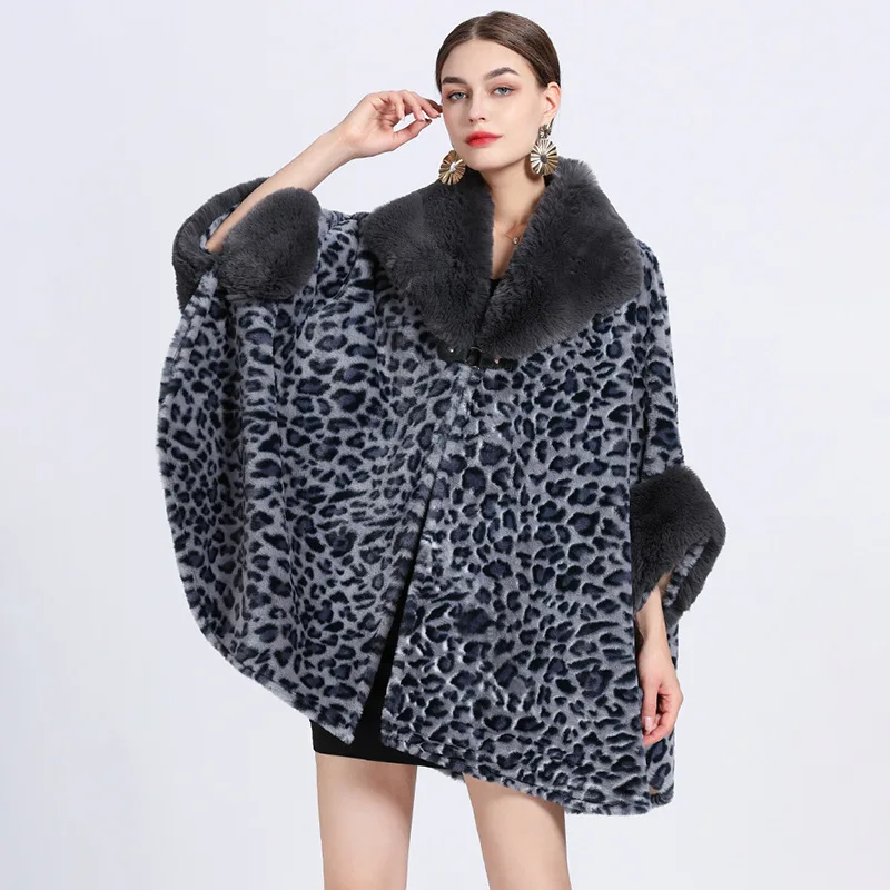 Chal de piel sintética de conejo Rex para mujer, abrigo de leopardo de lujo para otoño e invierno, forro polar que mantiene el calor, capa Sexy,