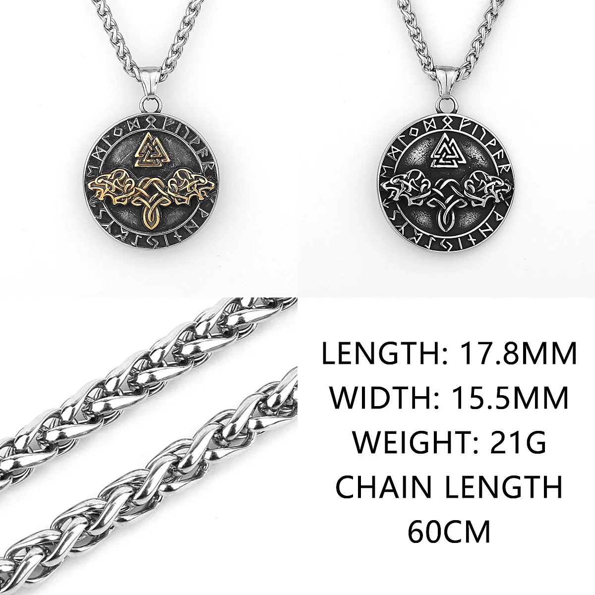 Viking Golden Wolf Head Triangle Rune Men's Fashion Small Versatile Stainless Steel Pendant Necklace