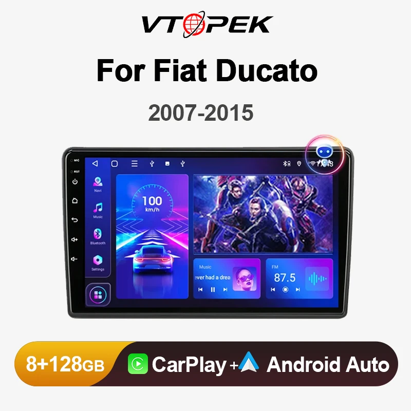 Автомобильный мультимедийный плеер Vtopek для Fiat Ducato 2007-2015 с Android 12, 2DIN, мультимедийный видеоплеер, GPS-навигация