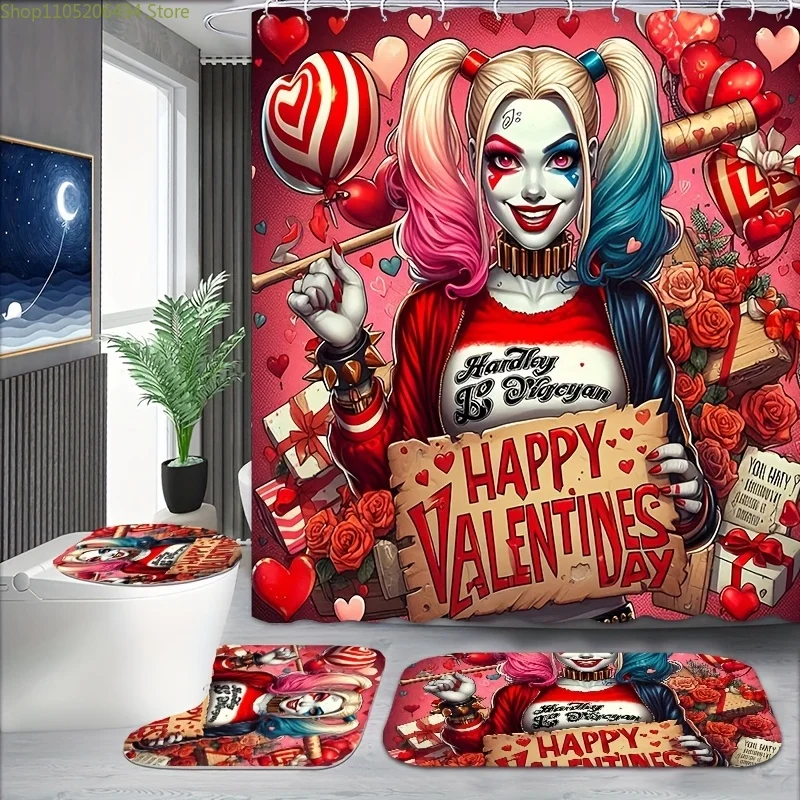 

Warner Bros. Набор занавесок для душа «Джокер и Харли Квинн» из 4 предметов с 12 крючками, нескользящим ковриком для ванной, крышкой унитаза и U-образным ковриком