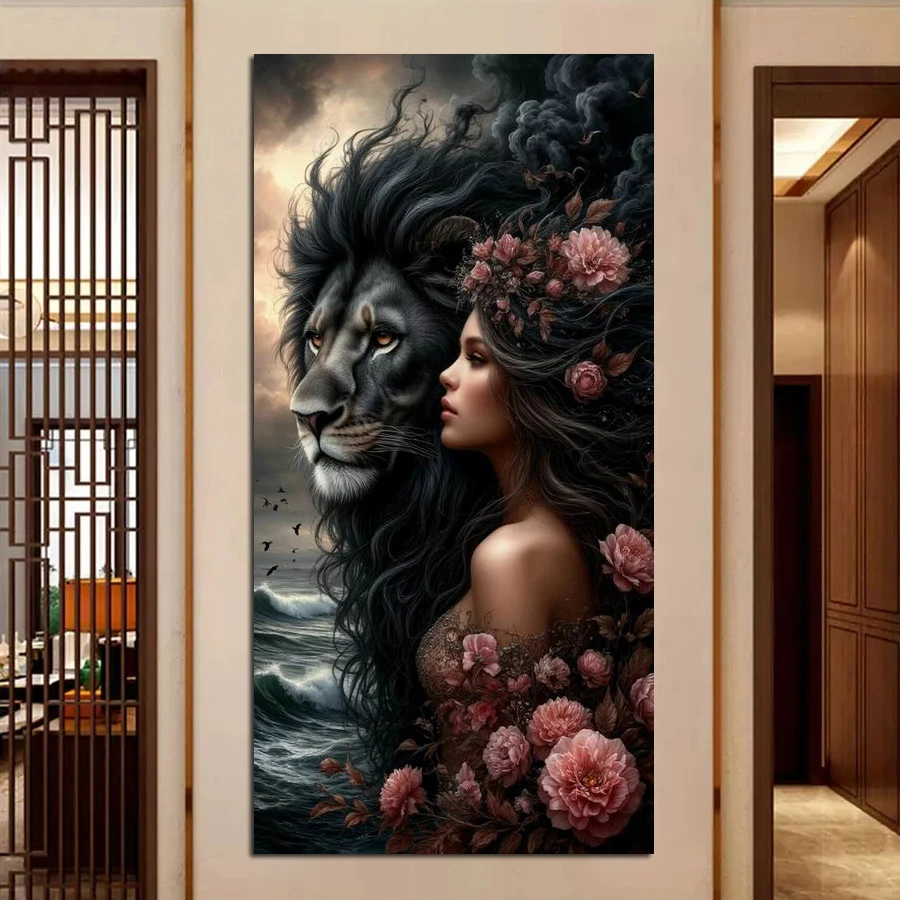 

Fullcang Черный Лев и Женщина Картина Большой Размер Diy Алмазная Картина Животные Полная Дрель Мозаика Наборы Для Вышивания Домашний Декор