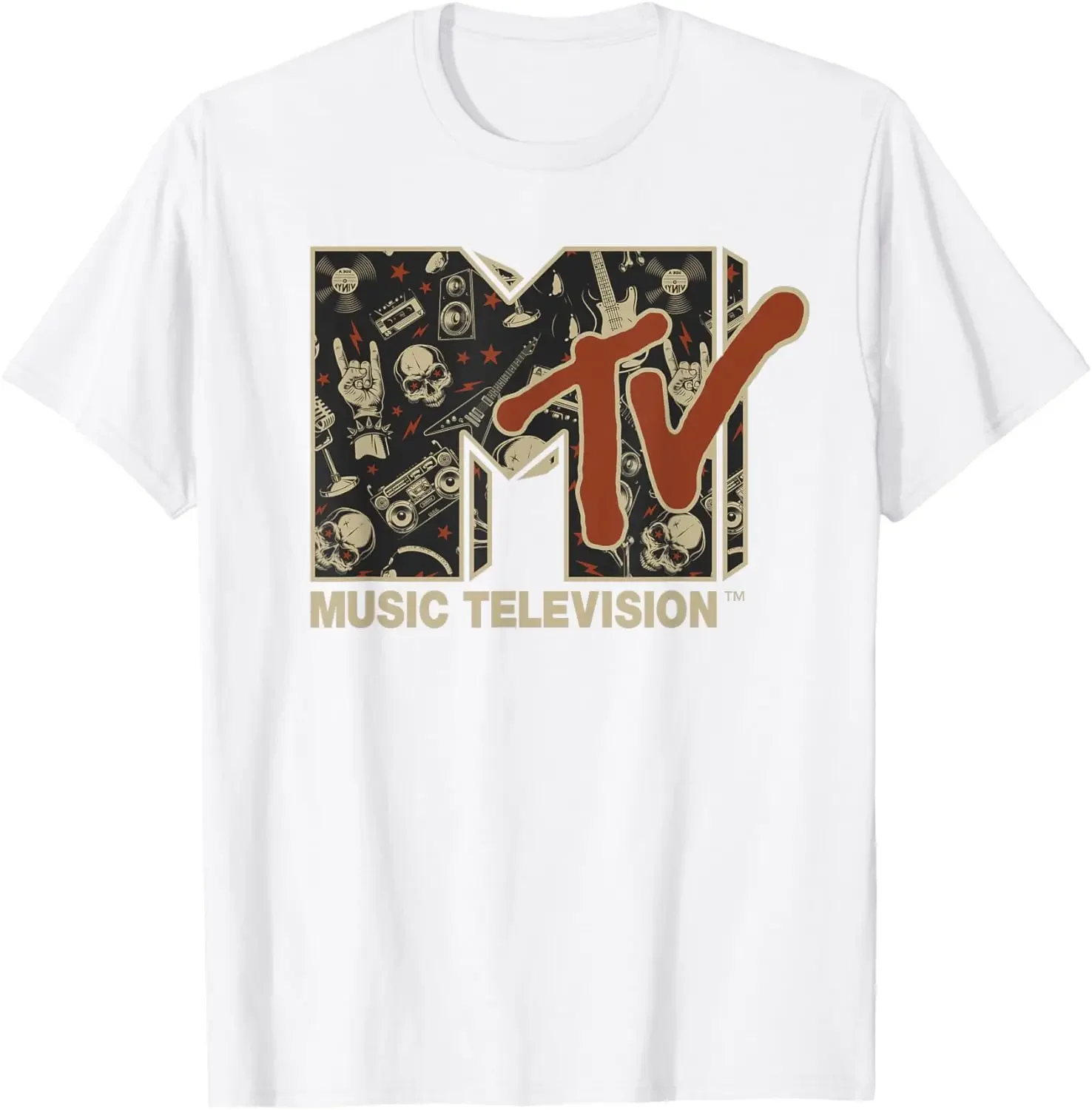 MTV روك ن لفة الموسيقى الصلب الثقيلة المعادن الجمجمة الغيتار تي شيرت تقليدي Y2k ملابس النساء الملابس تي شيرت فام Camisetas 82953