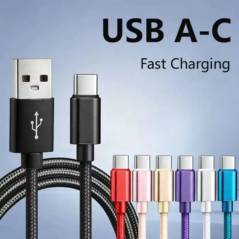 Nylon Data Cable Fast Charger USB A to Type C Charging Cable For Huawei Samsung Android Phone TypeC Charging Device 1M 2M 3M