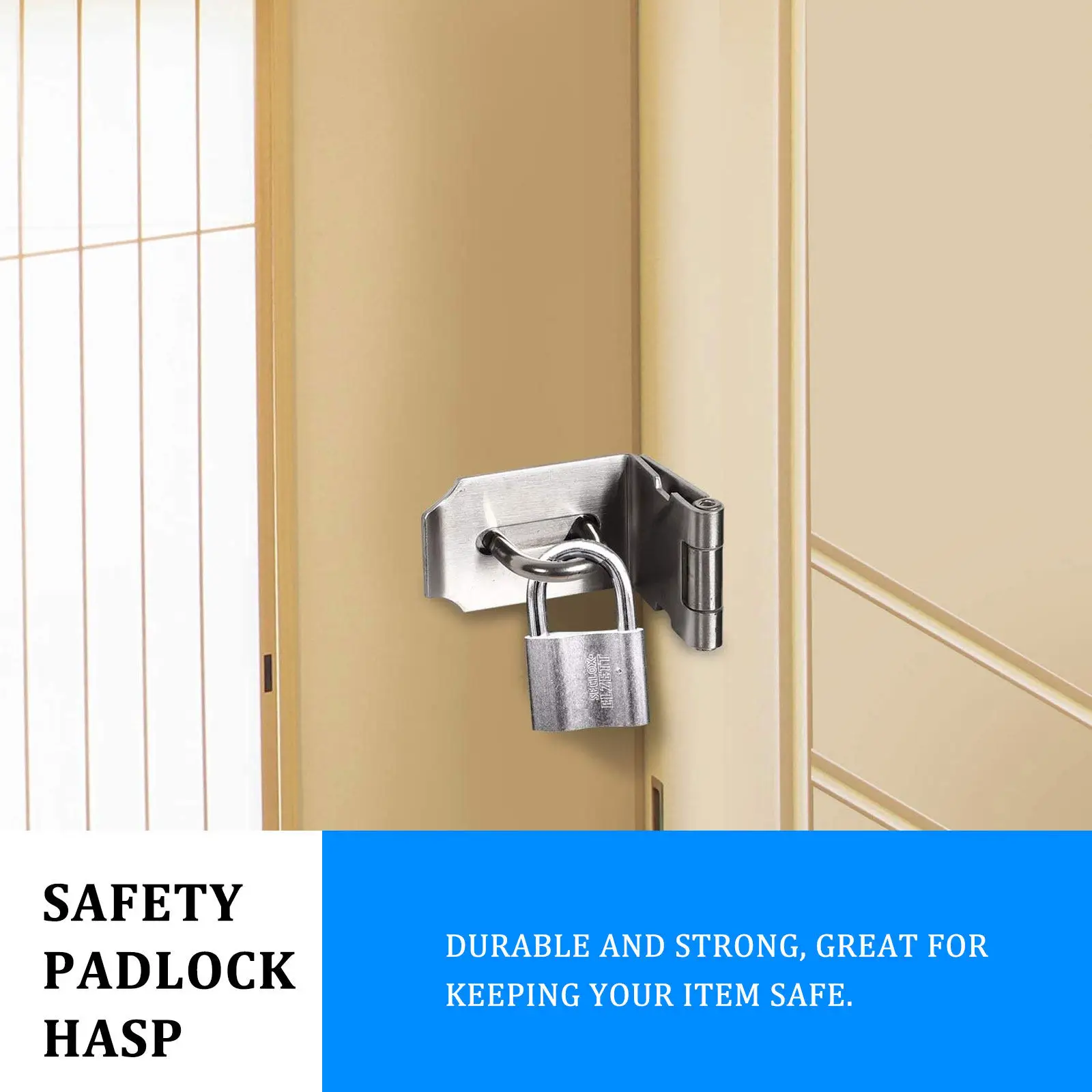 2Pcs Heavy Duty Stainless Steel Hasp Lock 90 Degrees Latch for Doors Cabinets Windows Gates Pet Cages Desks Safety Padlock