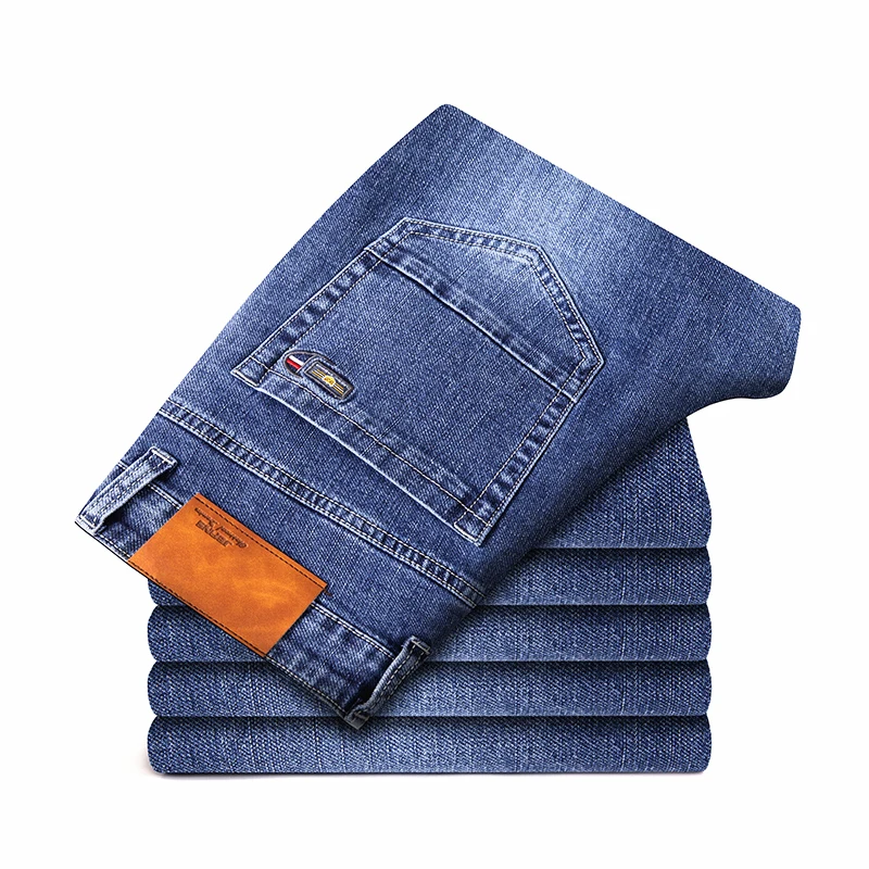 

2024 Autumn and Winter New Volcanic Rock Fabric Men Business Thick Jeans Classic Style Black Blue Denim Stretch