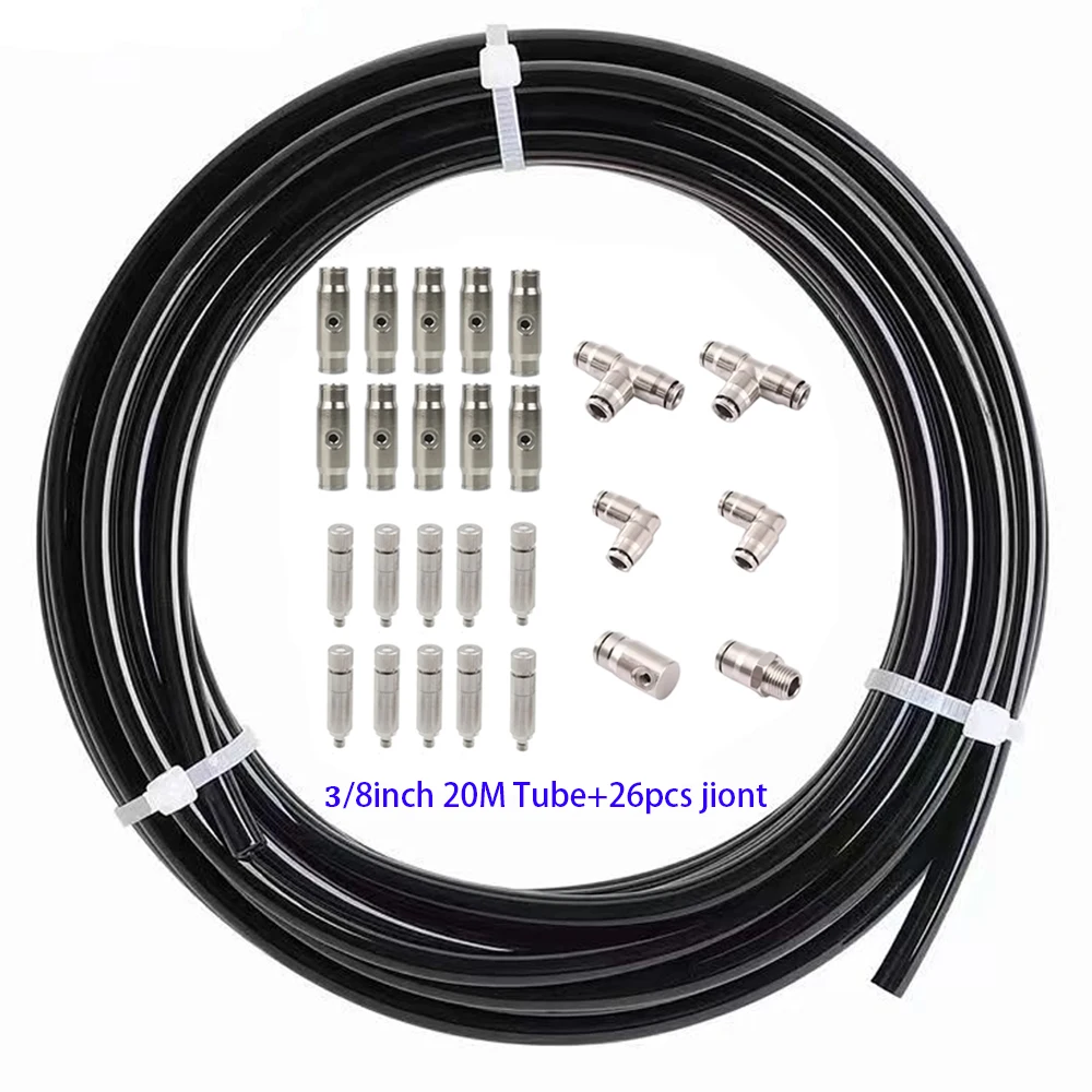 

20M High Pressure 3/8" Nylon Tube 9.52*5.0mm and Brass Slip Connectors, Misting Nozzles for Misting Cooling System 1000PSI