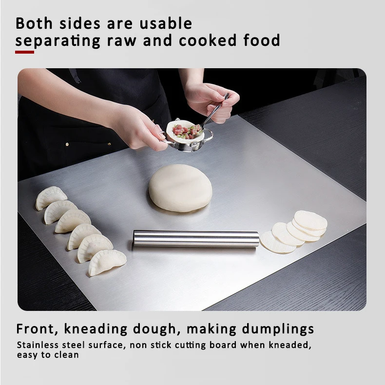 لوح تقطيع من الفولاذ المقاوم للصدأ، لوح معكرونة معدنية ولوح معجنات لعجن العجين، مناسب للمطبخ والمطعم #2