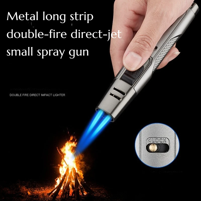 

Metal Long Strip Double-fire Direct Spray Handheld Small Spray Gun Cigar Moxibustion Aromatherapy Igniter Cigarette Accessories