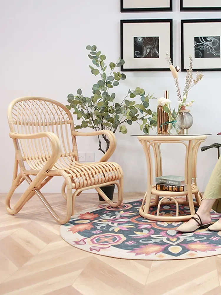 

Leisure Internet Celebrity Balcony Rattan Chair Natural Rattan Three-Piece Set Small Tea Table Combination Household Outdoor