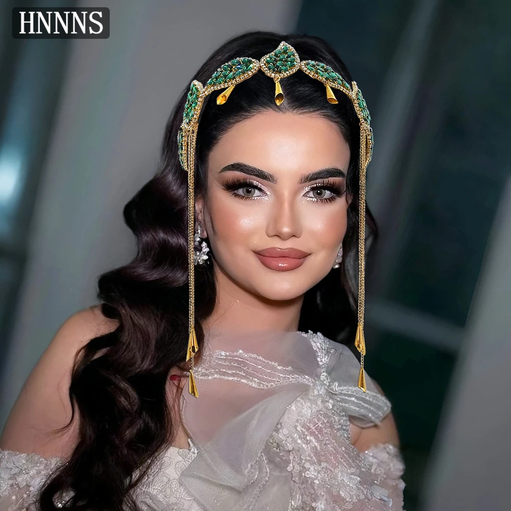 

HNNNS Korean Style Rhinestone Headband Luxury Alloy Leaves Headwear Shiny Headpiece High-end Trendy Tassel Hair Accessories A365