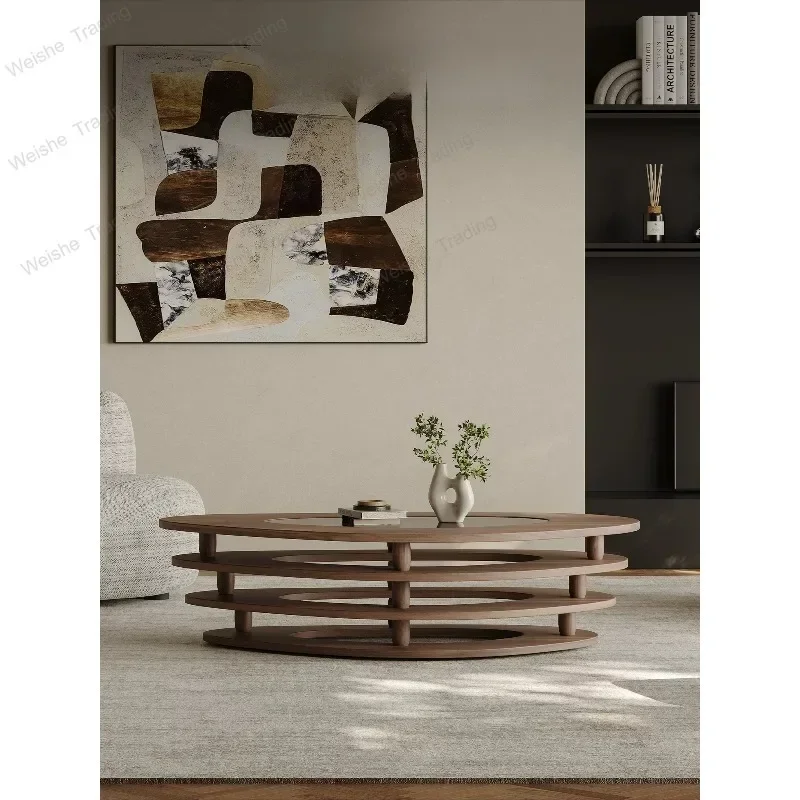 Medieval style special-shaped coffee table living room household glass light luxury high-end walnut pattern