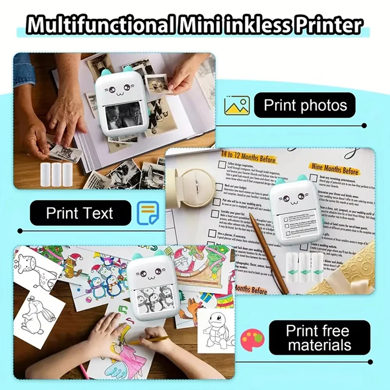 طابعة حرارية صغيرة محمولة مقاس 58 مم، طابعة جيب بلوتوث لاسلكية متوافقة مع IOS Android لطباعة الصور والعلامات المنزلية