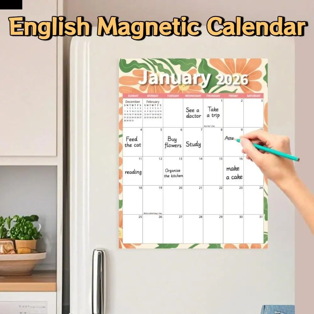 

Creative English Magnetic Calendar Notes Thick Paper 2026 Calendar To Do List Agenda Organizer 12 Month Calendar