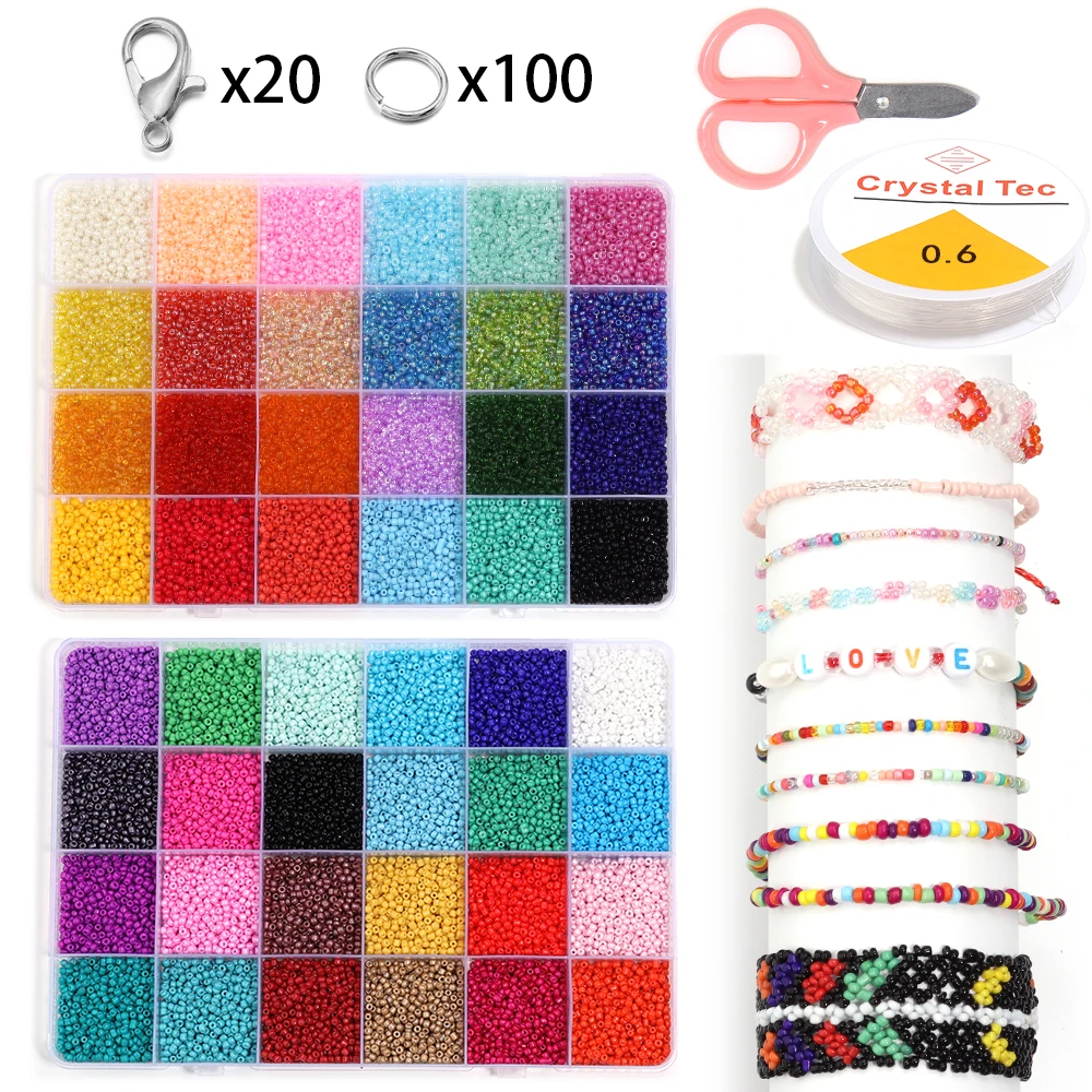 2mm Rocailles Schmuck Machen Kit Glas Reine Reis Perlen Set Für DIY Kunst Handgemachte Armbänder Halskette Ring Ohrringe zubehör