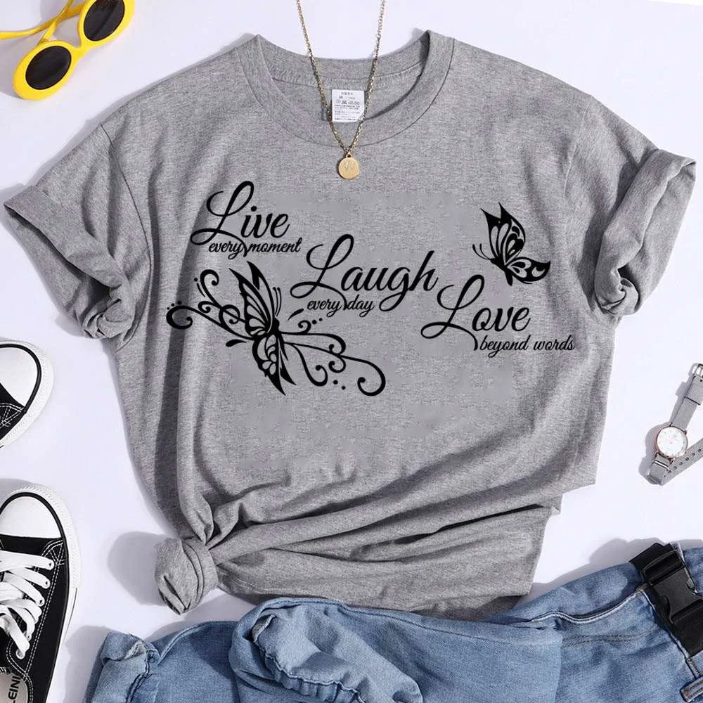 

Butterfly Live Laugh Love Print Summer Casual T-shirts For Women Creative O Neck Short-sleeved T-shirts Fashion Ladies T-shirt