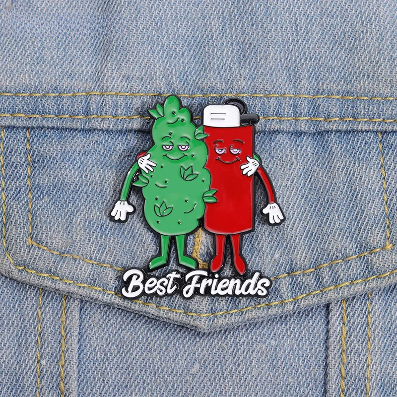 Best Friends Enamel Pins Custom Tobacco Leaf Lighter Brooches Lapel Badges Plant Jewelry Gift Drop Shipping