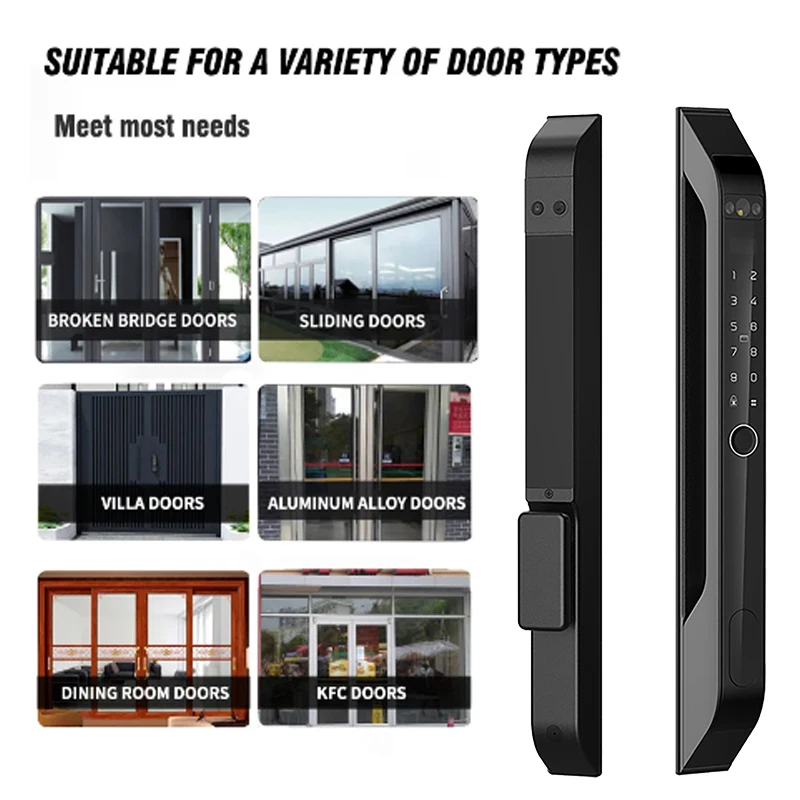 TUYA App Waterproof Sliding Door Smart Lock Aleax Face Fingerprint Digital Password Card Electronic Lock For Aluminum Glass Door